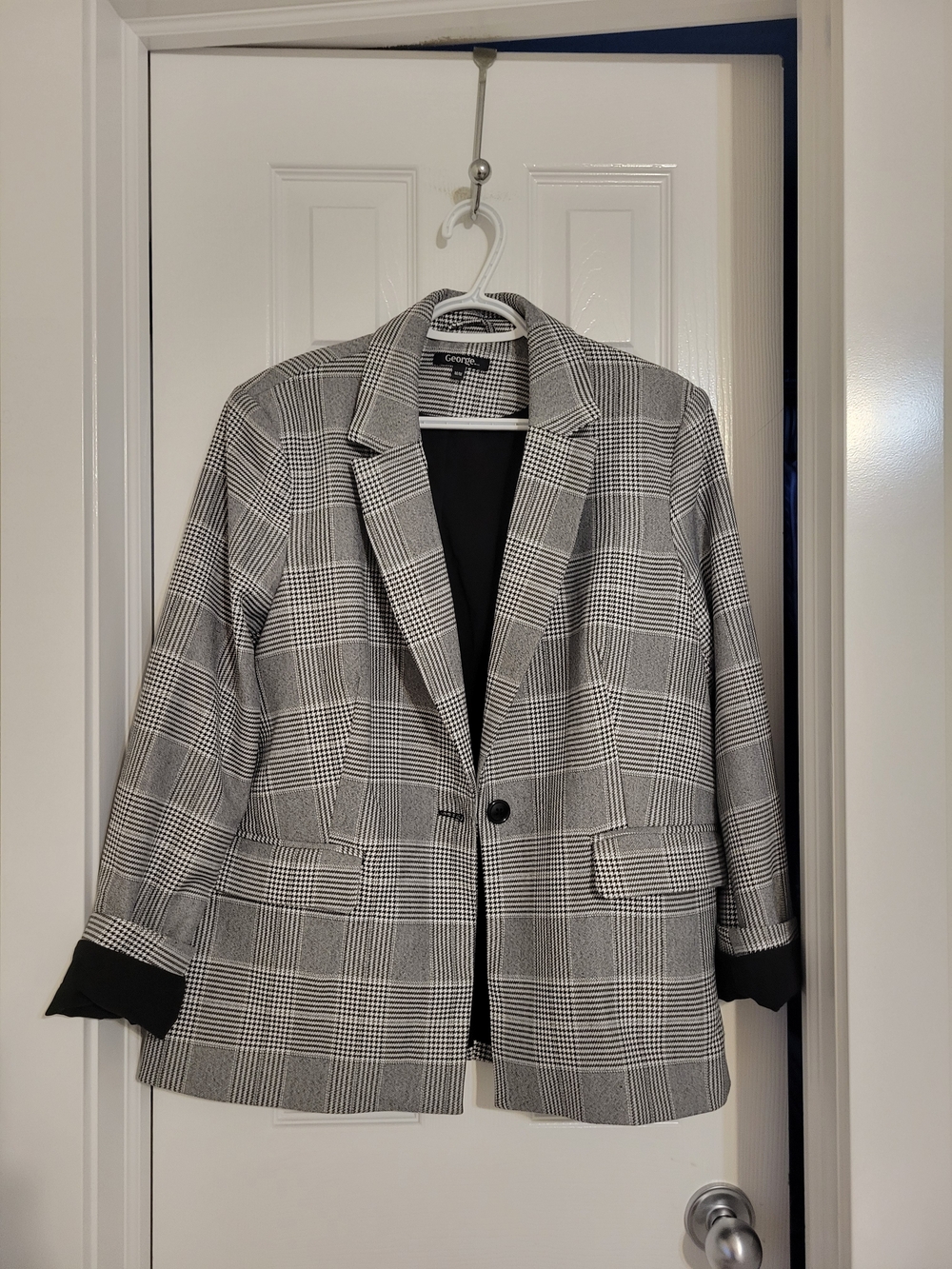 George Black and White Glen Plaid Women Blazer Size M